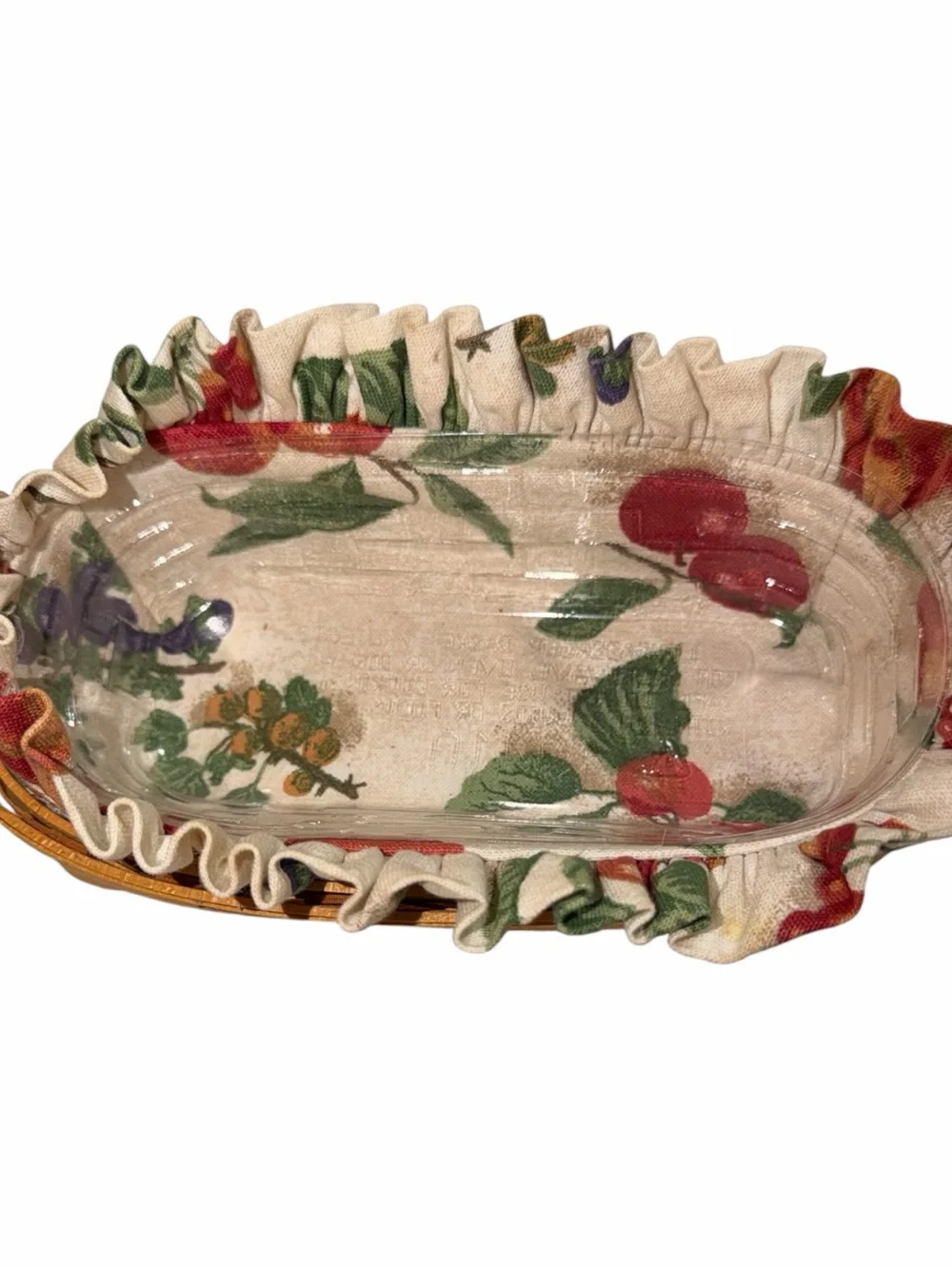 Longaberger Tan Wood Basket with Floral Cream Liner